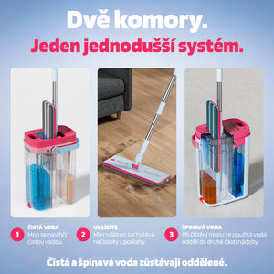 Dvoukomorový plochý mop - samočistící