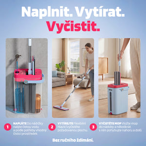 Dvoukomorový plochý mop - samočistící